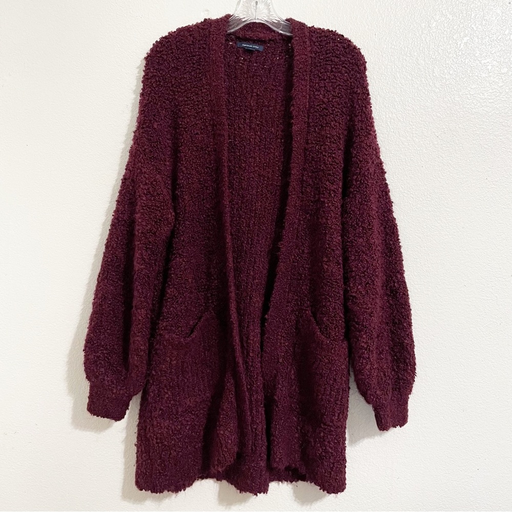 American Eagle Chunky Knit Wool Blend Oversized Cardigan Sweater Burgundy Red